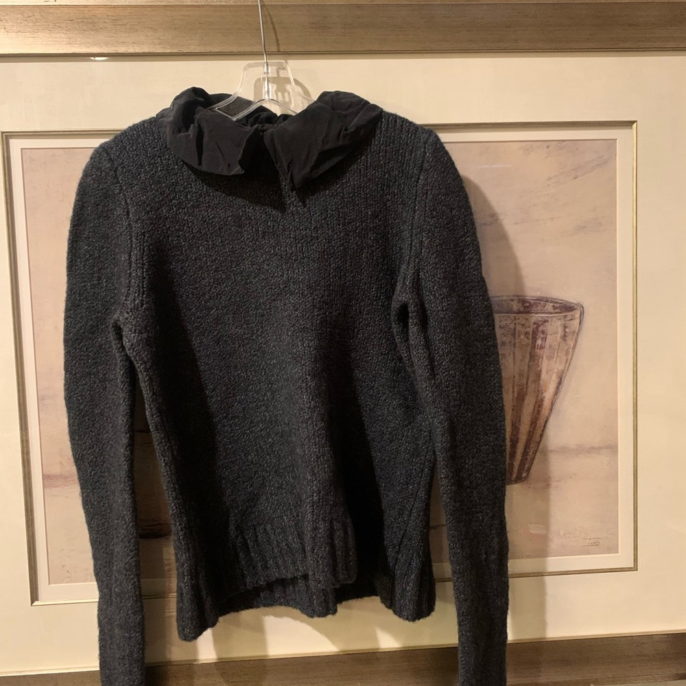 COS  70% Wool Charcoal Sweater with  Silk Ruffled Collar